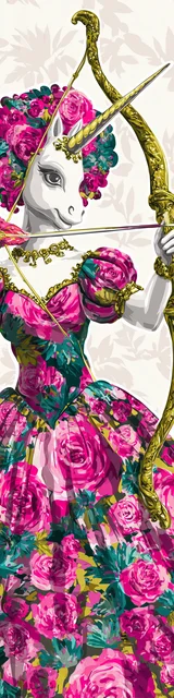 Free dragon bookmark featuring a unicorn in a fancy dress with archery theme